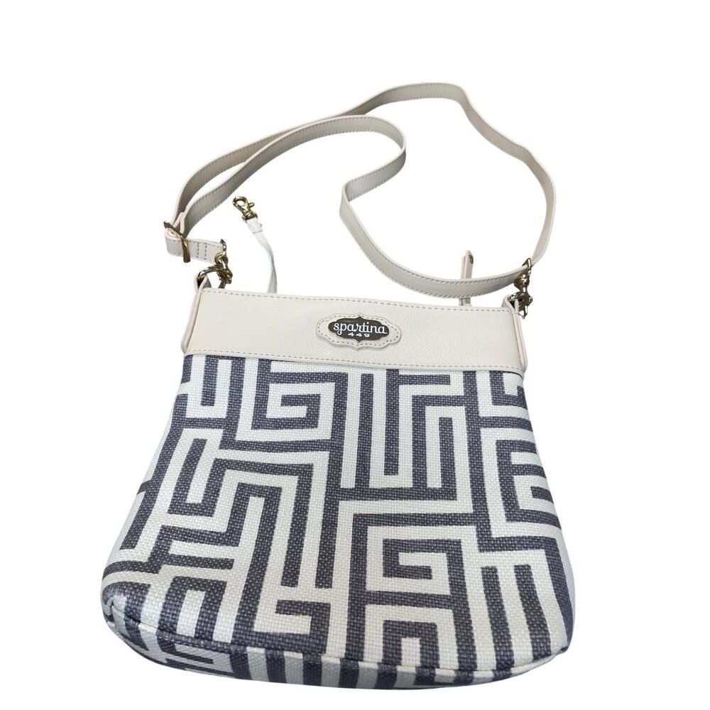 Spartina 449 womans cream gray leather linen crossbody handbag SKU 9452